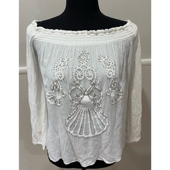 Lilly Pulitzer Women’s White Off The Shoulder Beaded Embellished Top Size‎ XS - Picture 2 of 6
